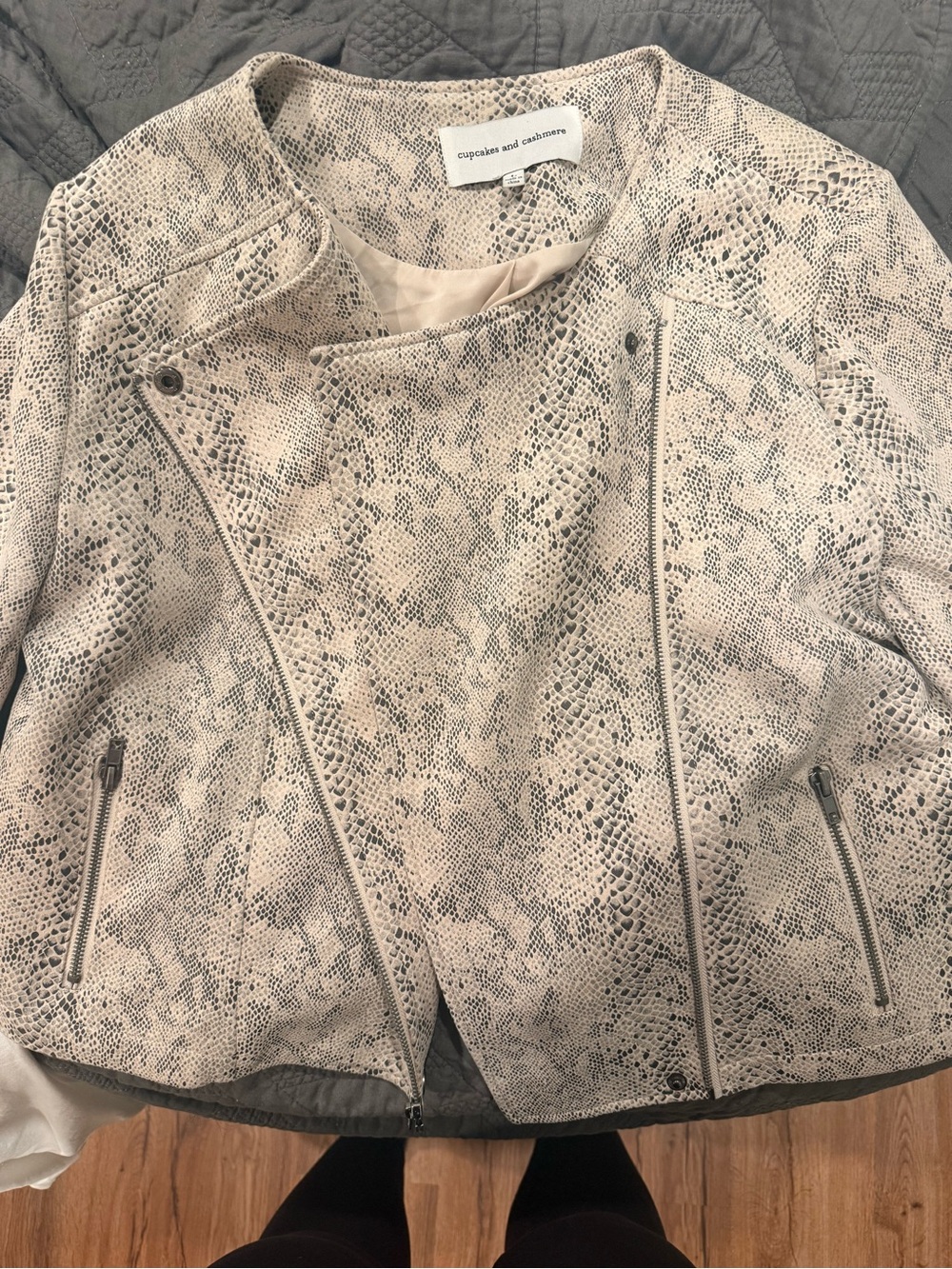 cupcakes & cashmere Neutral Snake-Print Moto Jacket
